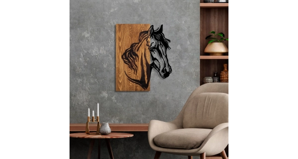 Dekorativní dřevěný doplněk na zeď - KŮŇ, 48 x 57 cm 